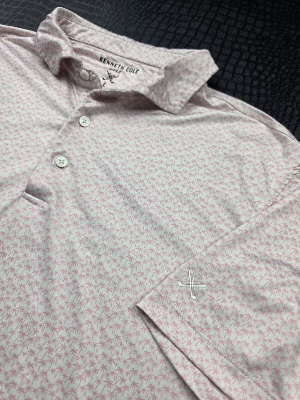 Kenneth Cole Golf White & Pink Palm-Print Men’s Polo Shirt Size Large